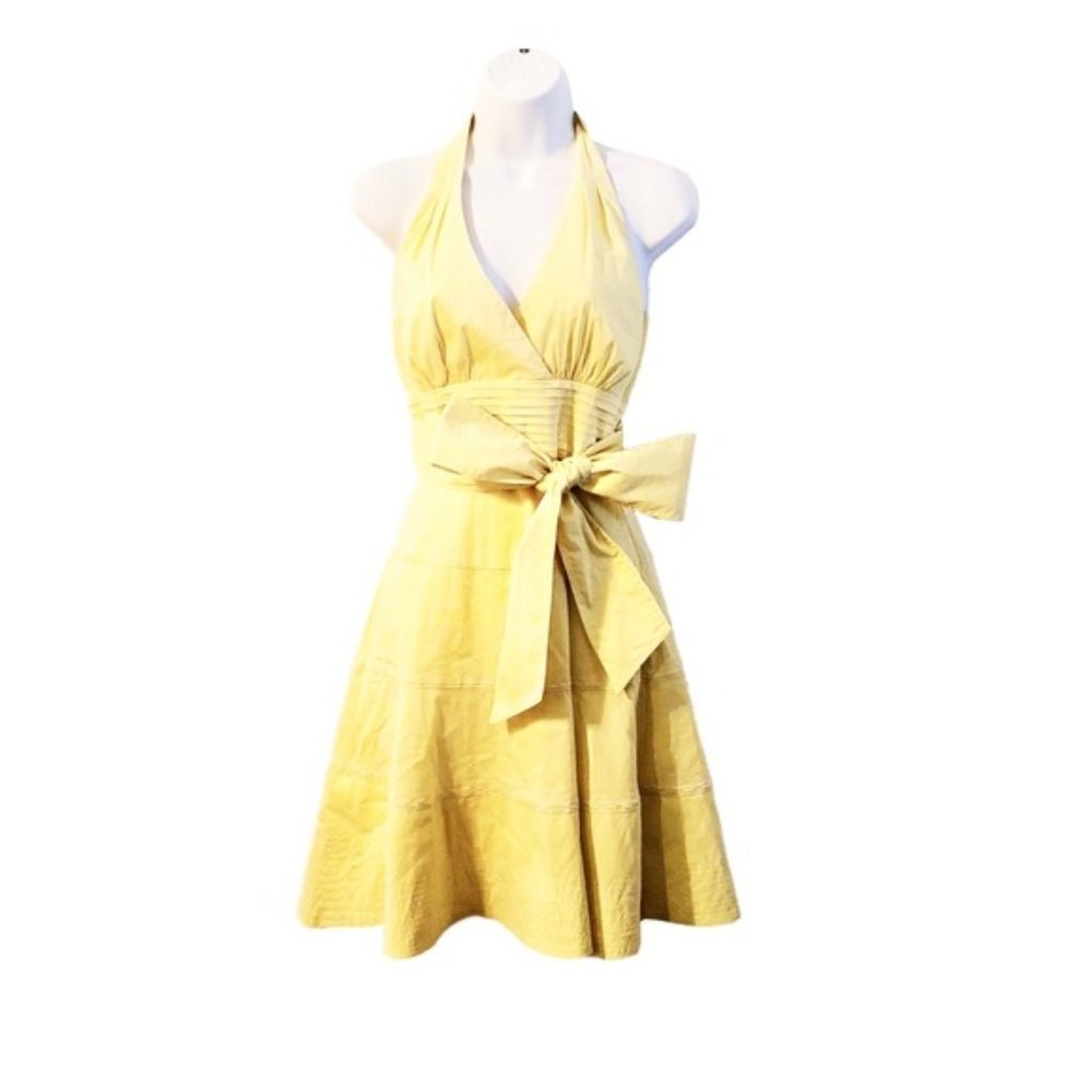 bcbg max azria yellow halter dress
